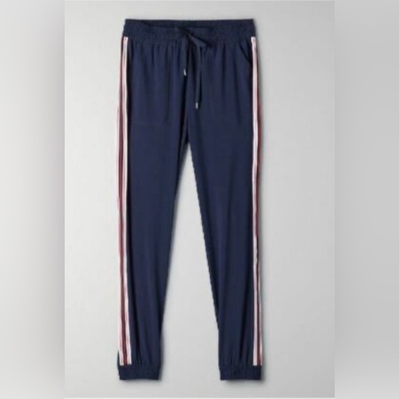 Aritzia TNA speed jogger navy, red, and white stripe size large - Picture 1 of 10